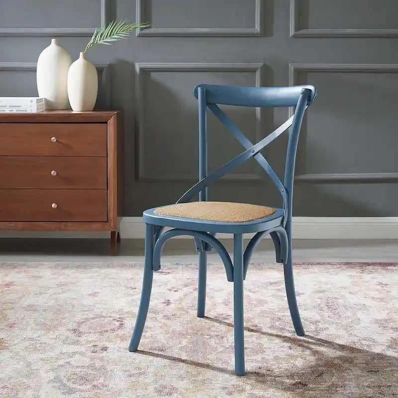 Cross Back Rattan Seat Elm Wood Dining Chair White Black Harbor