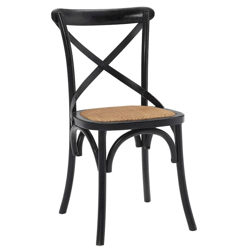 Cross Back Rattan Seat Elm Wood Dining Chair White Black Harbor