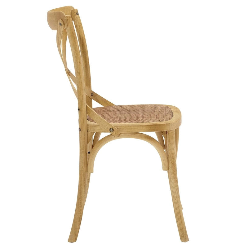 Witte en zwarte eetkamerstoel met kruislings rugleuning, zitting van rotan en frame van iepenhout – Harbor