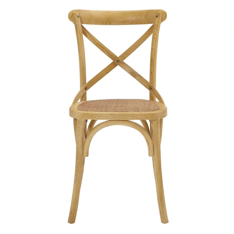 Witte en zwarte eetkamerstoel met kruislings rugleuning, zitting van rotan en frame van iepenhout – Harbor