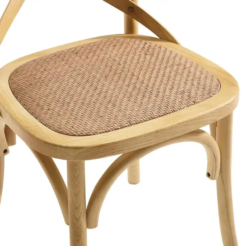 Witte en zwarte eetkamerstoel met kruislings rugleuning, zitting van rotan en frame van iepenhout – Harbor