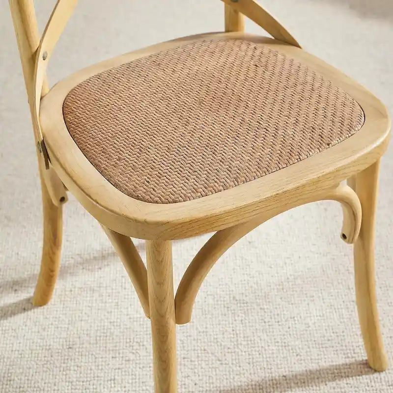 Witte en zwarte eetkamerstoel met kruislings rugleuning, zitting van rotan en frame van iepenhout – Harbor