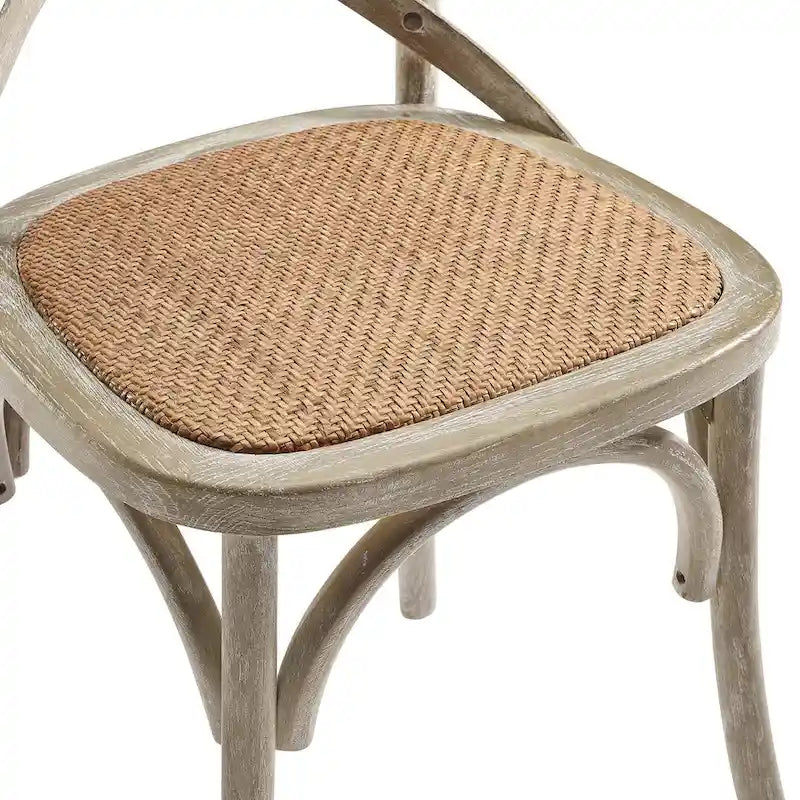 Witte en zwarte eetkamerstoel met kruislings rugleuning, zitting van rotan en frame van iepenhout – Harbor