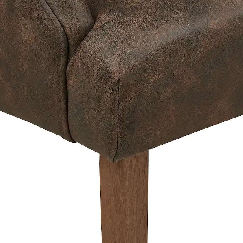 Gepolsterter Esszimmer-Armlehnstuhl mit Knopfheftung und rustikalen Holzbeinen, Beige / Grau / Leinen