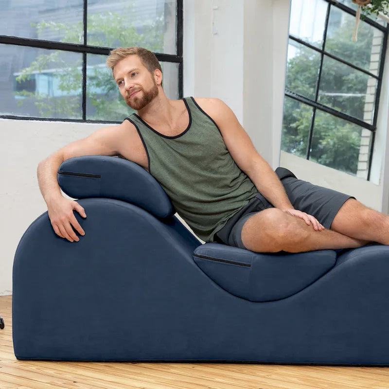 S-Shaped Chaise Lounge Chair with High-Density Foam Core and Removable Headrest