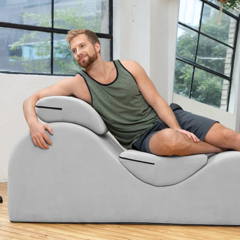 S-Shaped Chaise Lounge Chair with High-Density Foam Core and Removable Headrest