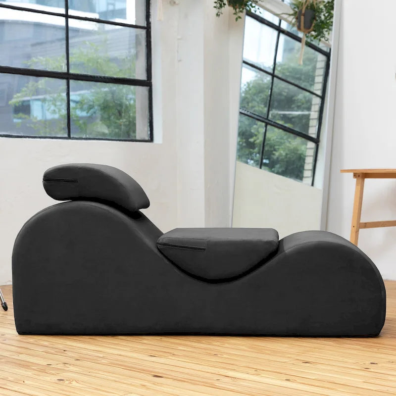 S-Shaped Chaise Lounge Chair with High-Density Foam Core and Removable Headrest