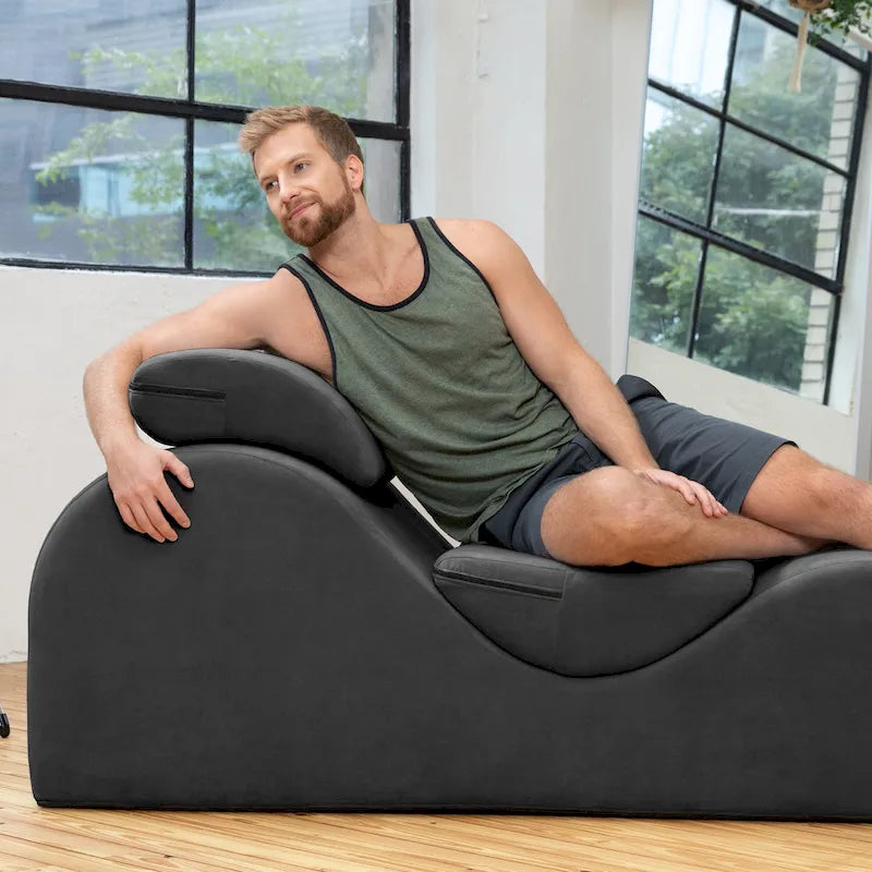 S-Shaped Chaise Lounge Chair with High-Density Foam Core and Removable Headrest