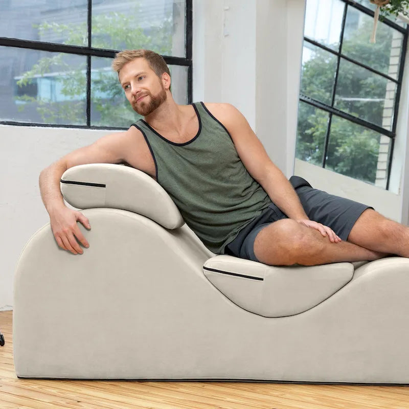 S-Shaped Chaise Lounge Chair with High-Density Foam Core and Removable Headrest