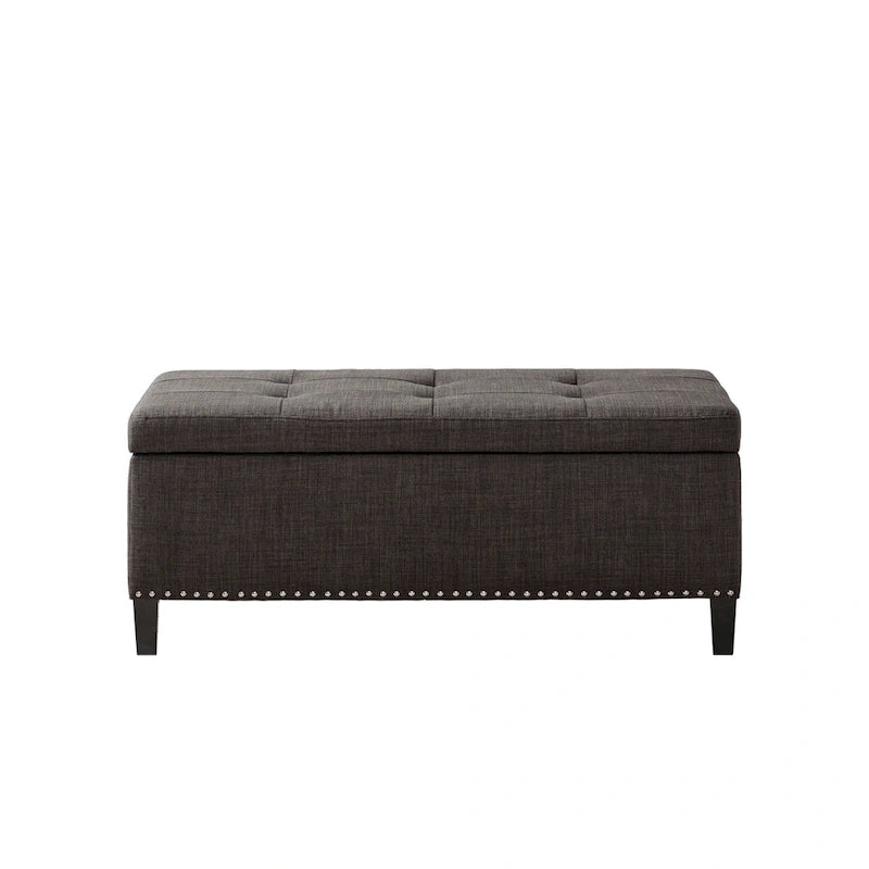 Panca contenitore color antracite con coperchio a chiusura ammortizzata e borchie decorative