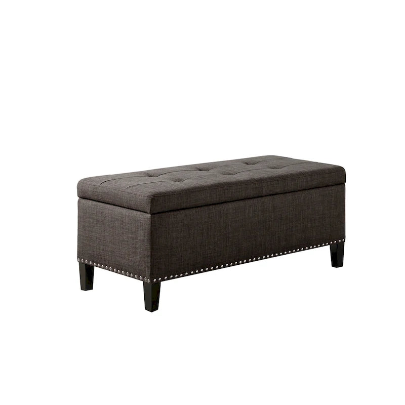 Charcoal Tufted Storage Bench with Soft Close Lid and Nailhead Trim
