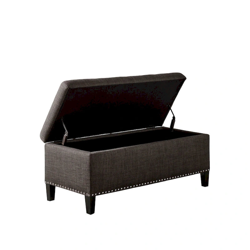 Panca contenitore color antracite con coperchio a chiusura ammortizzata e borchie decorative