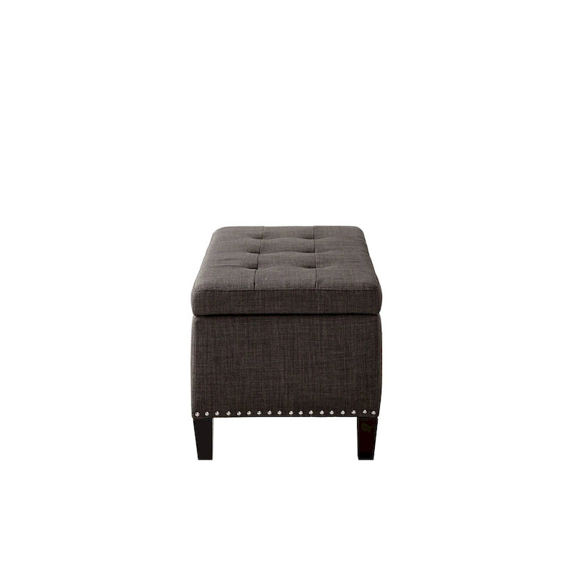 Panca contenitore color antracite con coperchio a chiusura ammortizzata e borchie decorative