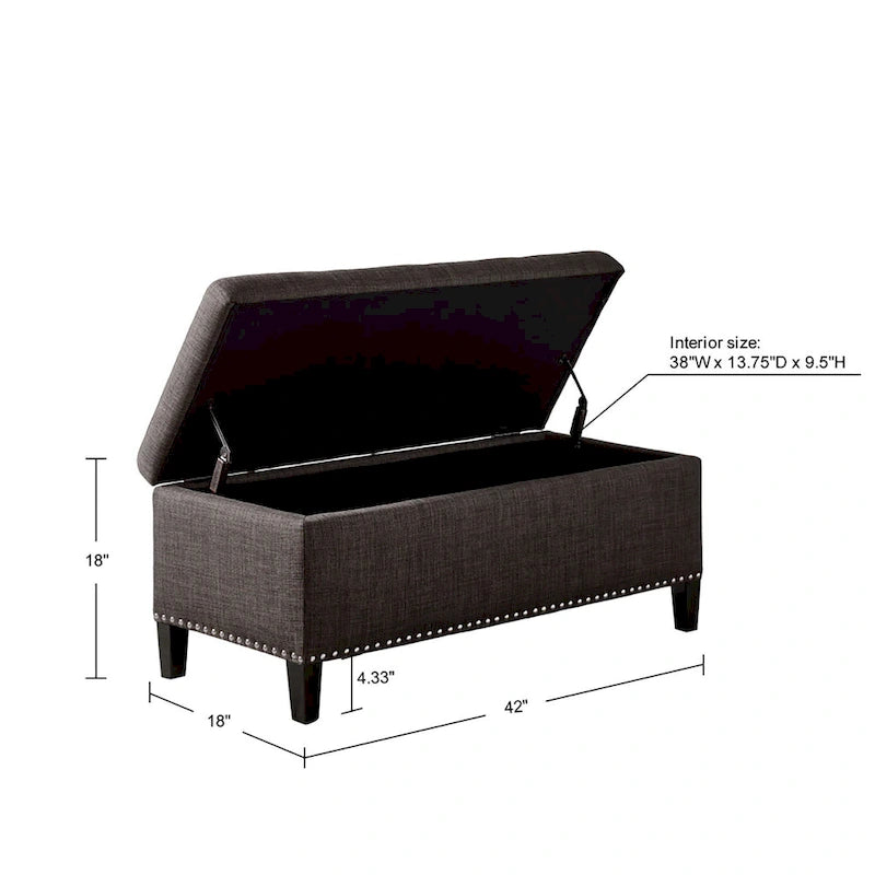 Panca contenitore color antracite con coperchio a chiusura ammortizzata e borchie decorative