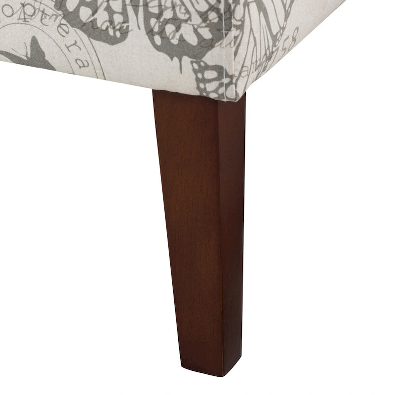 Armless Butterfly Print Accent Chair with Eucalyptus Wood Legs Off-White