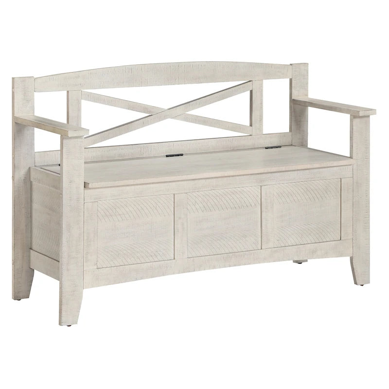 Wood Entryway Storage Bench with Flip-Up Seat and Cross-Back Design