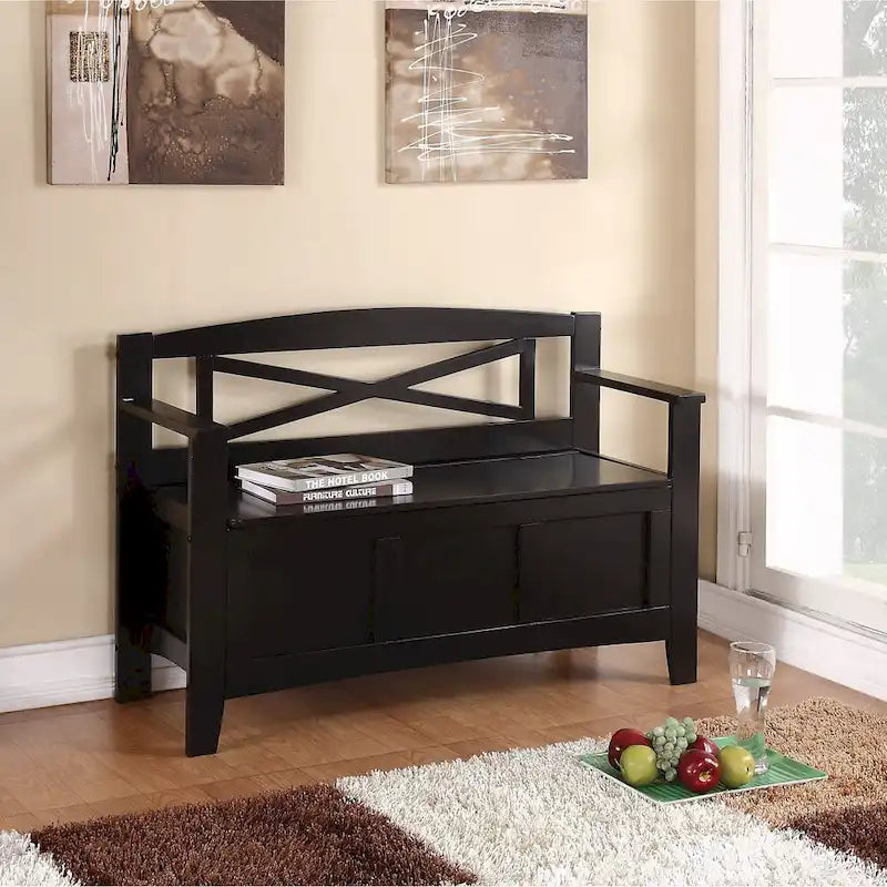 Wood Entryway Storage Bench with Flip-Up Seat and Cross-Back Design