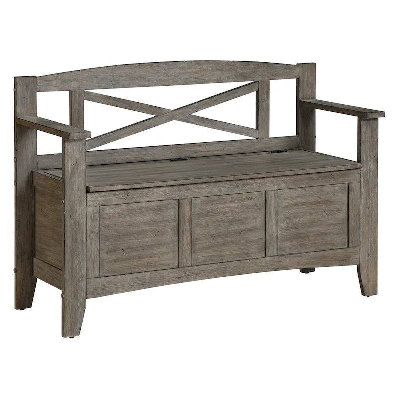 Wood Entryway Storage Bench with Flip-Up Seat and Cross-Back Design