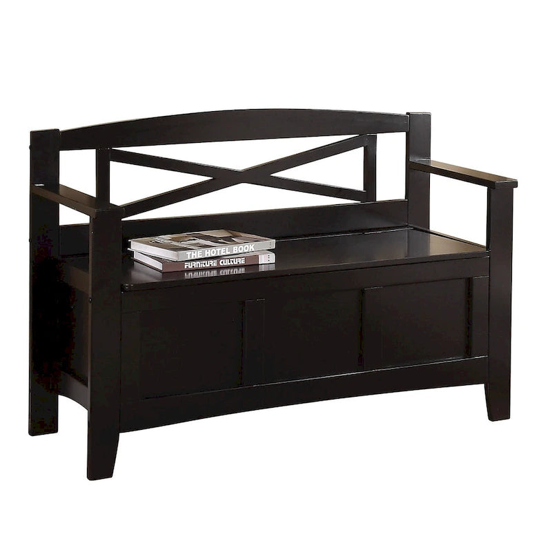 Wood Entryway Storage Bench with Flip-Up Seat and Cross-Back Design