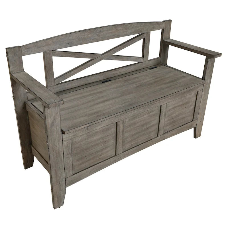 Wood Entryway Storage Bench with Flip-Up Seat and Cross-Back Design