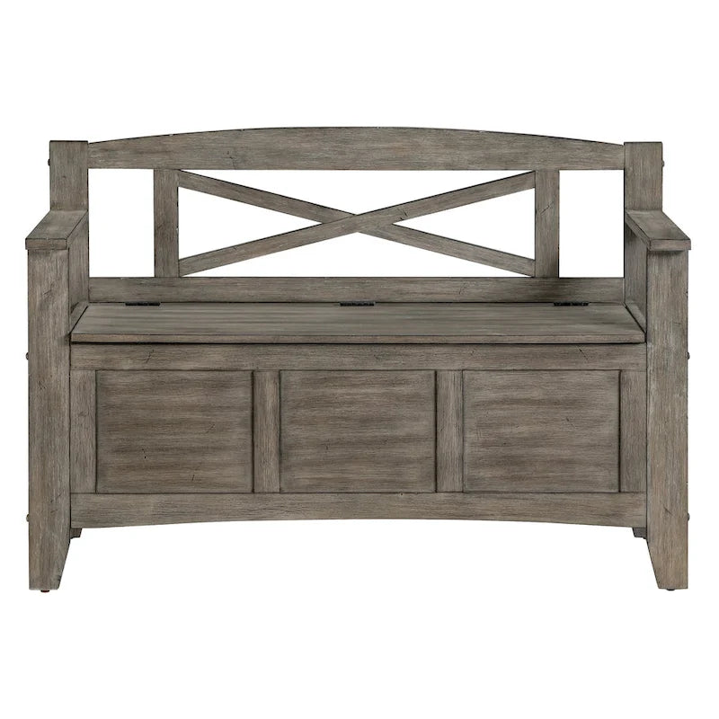 Wood Entryway Storage Bench with Flip-Up Seat and Cross-Back Design