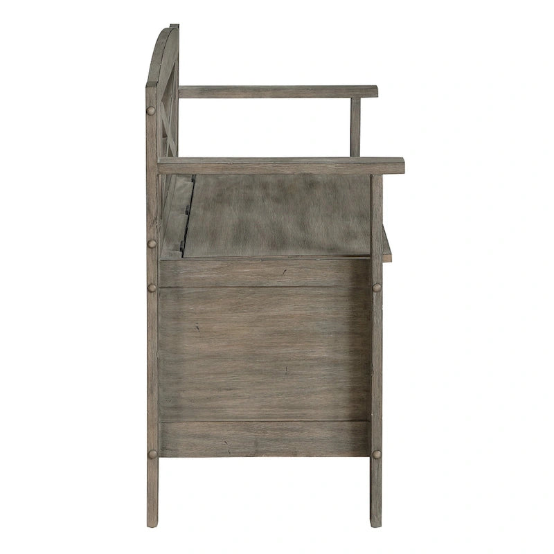 Wood Entryway Storage Bench with Flip-Up Seat and Cross-Back Design