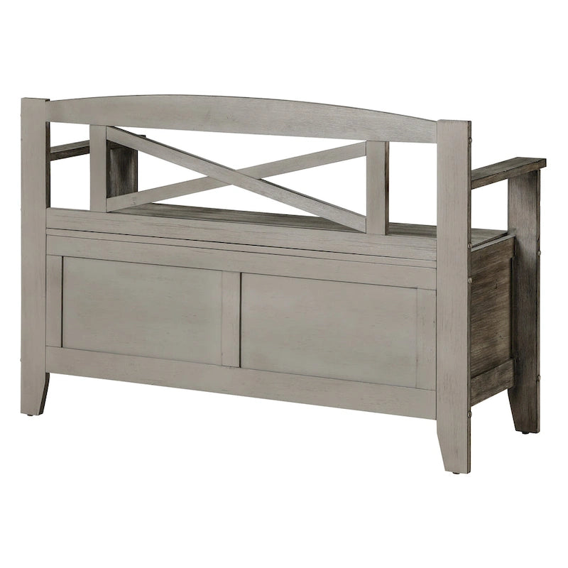 Wood Entryway Storage Bench with Flip-Up Seat and Cross-Back Design