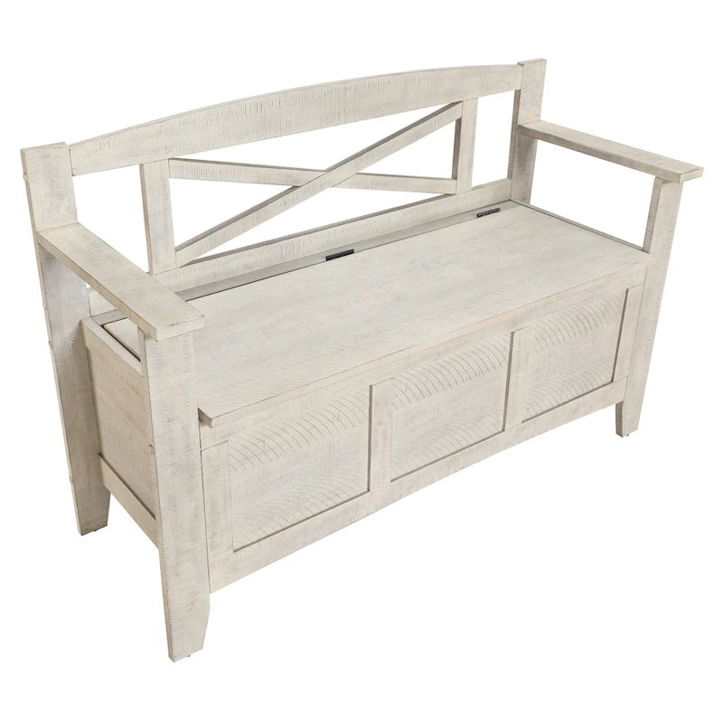 Wood Entryway Storage Bench with Flip-Up Seat and Cross-Back Design