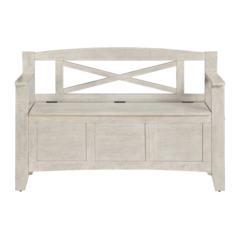 Wood Entryway Storage Bench with Flip-Up Seat and Cross-Back Design
