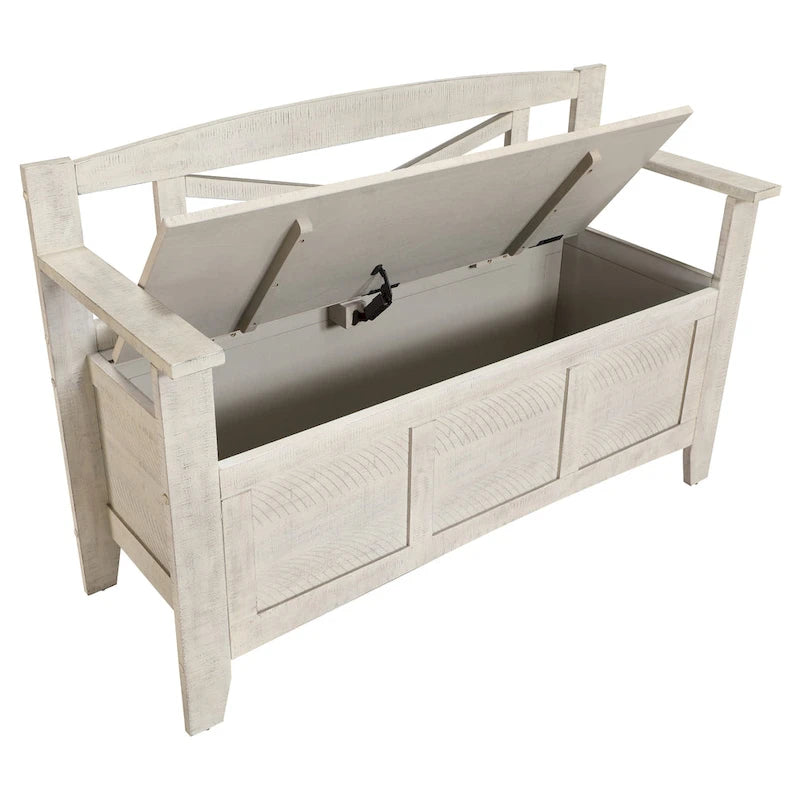 Wood Entryway Storage Bench with Flip-Up Seat and Cross-Back Design