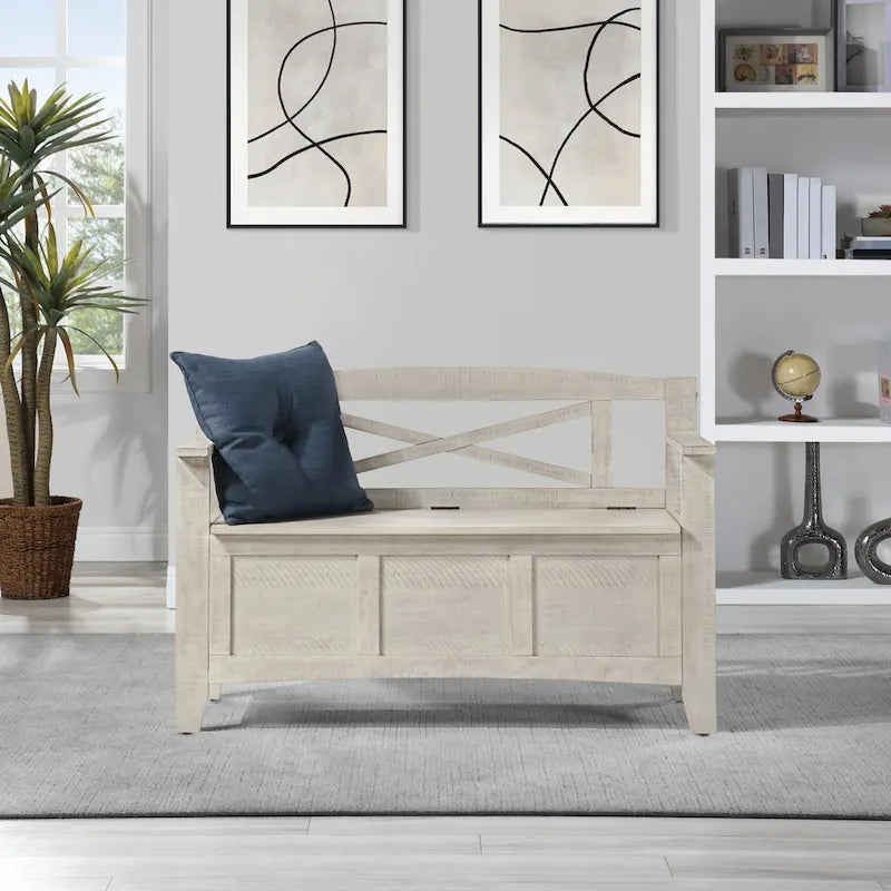 Wood Entryway Storage Bench with Flip-Up Seat and Cross-Back Design