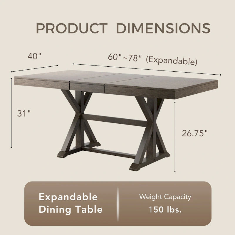 Rustic Grey Wood Expandable Dining Table with Farmhouse Trestle Base