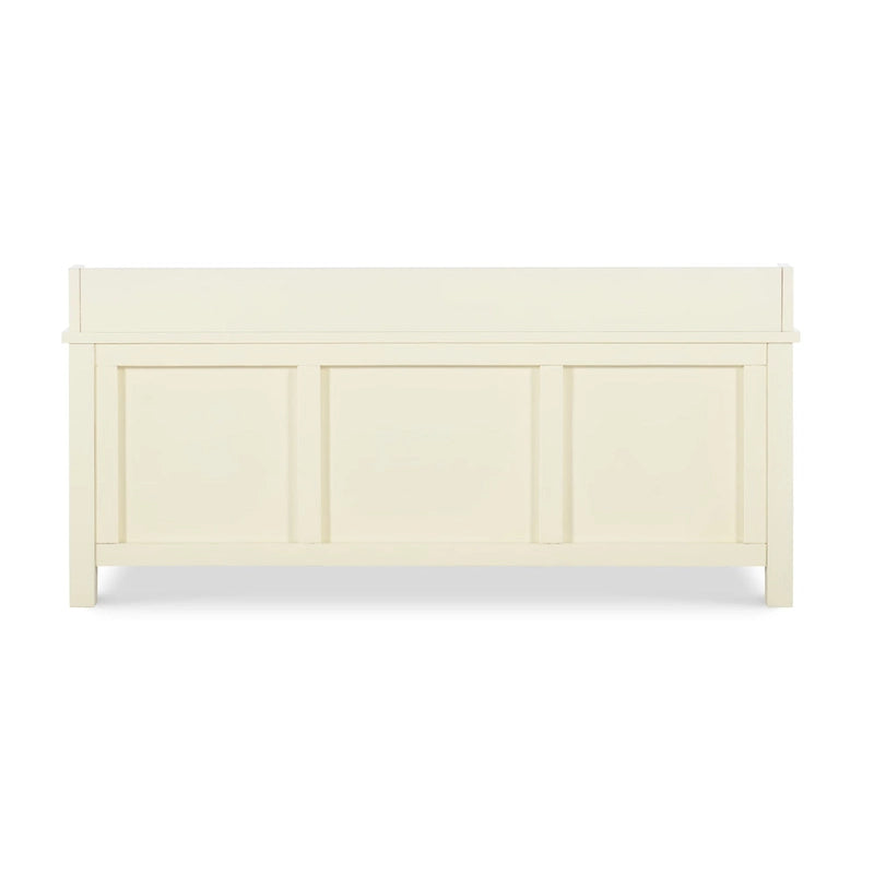 White Wood Frame Cushioned Storage Bench with Sliding Door Compartments