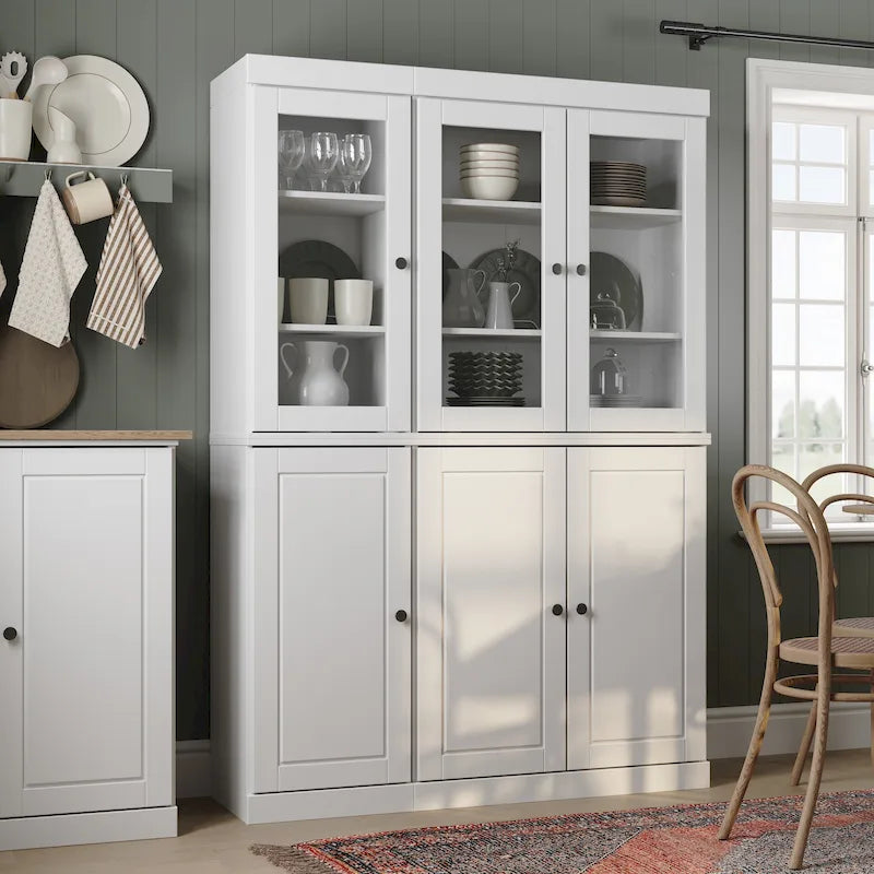Solid Wood China Pantry Cabinet with Glass and Wood Doors Adjustable Shelves White Gray Black