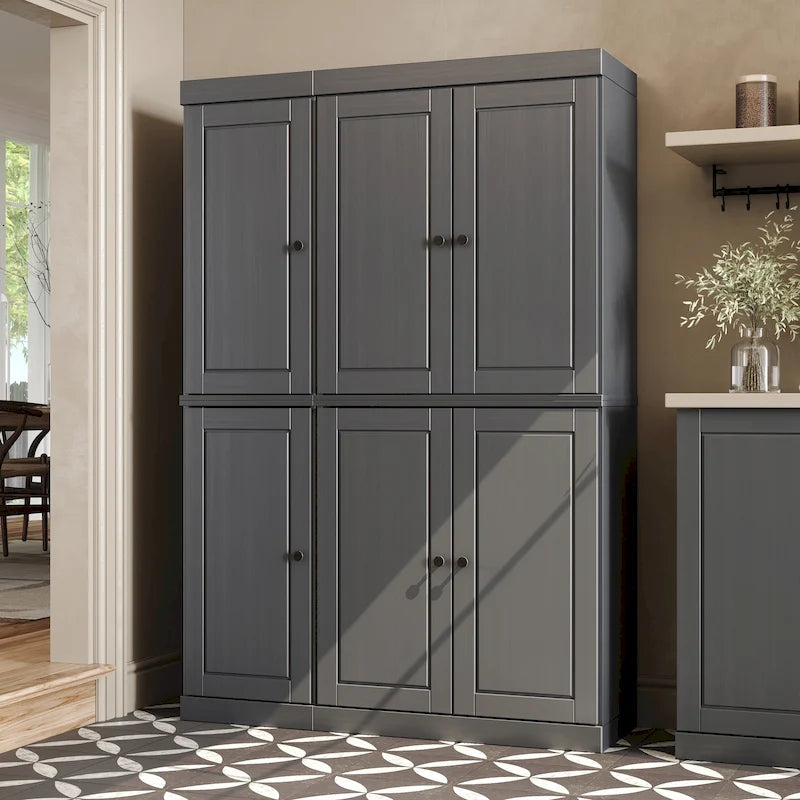 Solid Wood China Pantry Cabinet with Glass and Wood Doors Adjustable Shelves White Gray Black