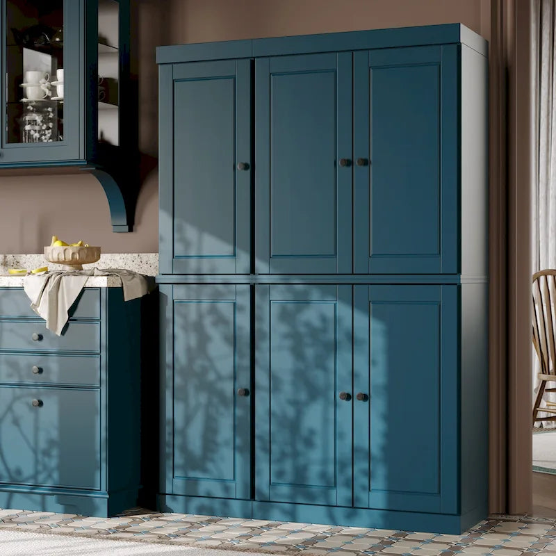 Solid Wood China Pantry Cabinet with Glass and Wood Doors Adjustable Shelves White Gray Black