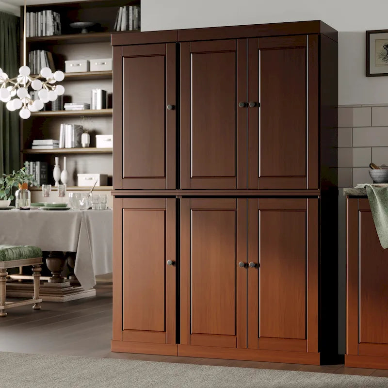 Solid Wood China Pantry Cabinet with Glass and Wood Doors Adjustable Shelves White Gray Black