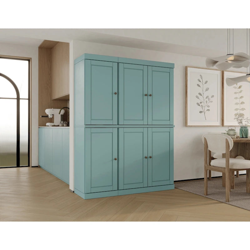 Solid Wood China Pantry Cabinet with Glass and Wood Doors Adjustable Shelves White Gray Black