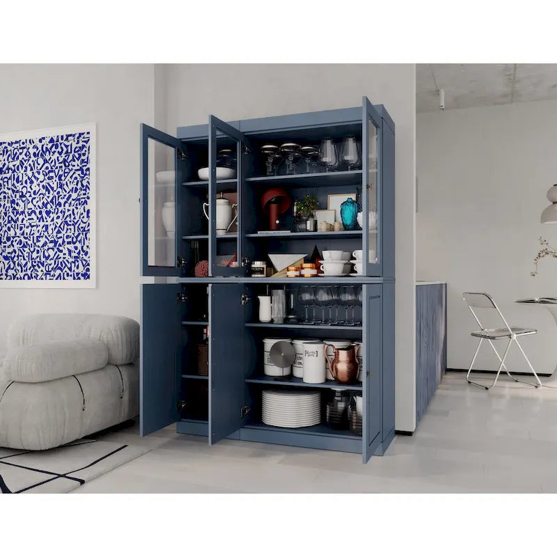 Solid Wood China Pantry Cabinet with Glass and Wood Doors Adjustable Shelves White Gray Black