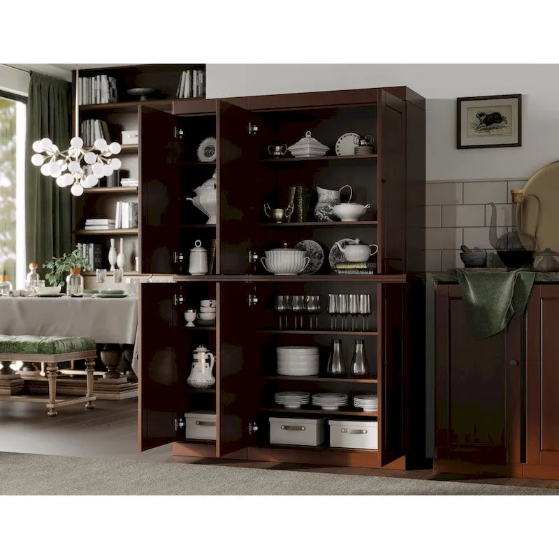 Solid Wood China Pantry Cabinet with Glass and Wood Doors Adjustable Shelves White Gray Black