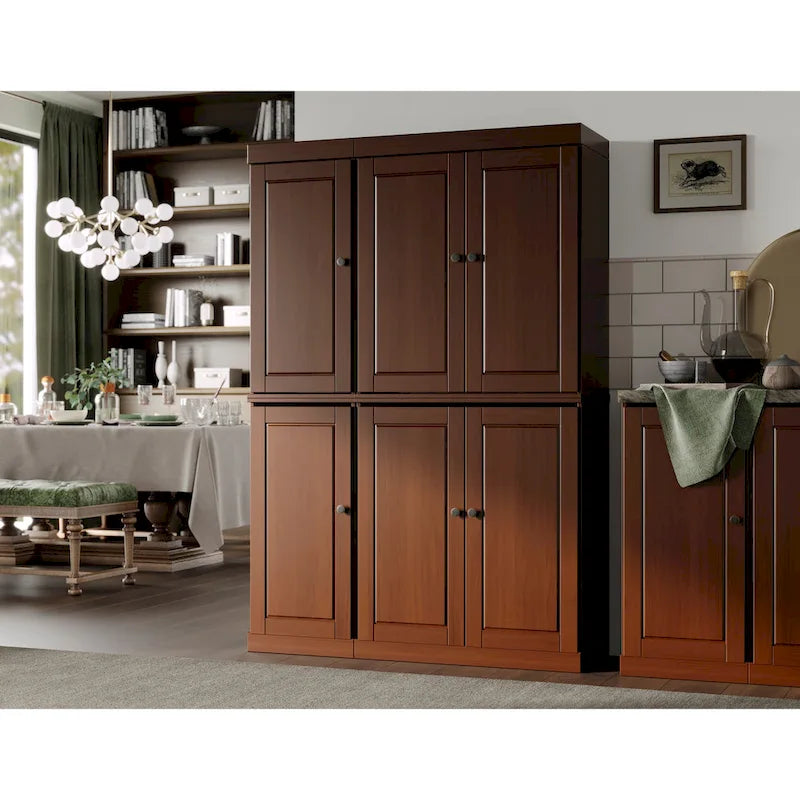 Solid Wood China Pantry Cabinet with Glass and Wood Doors Adjustable Shelves White Gray Black