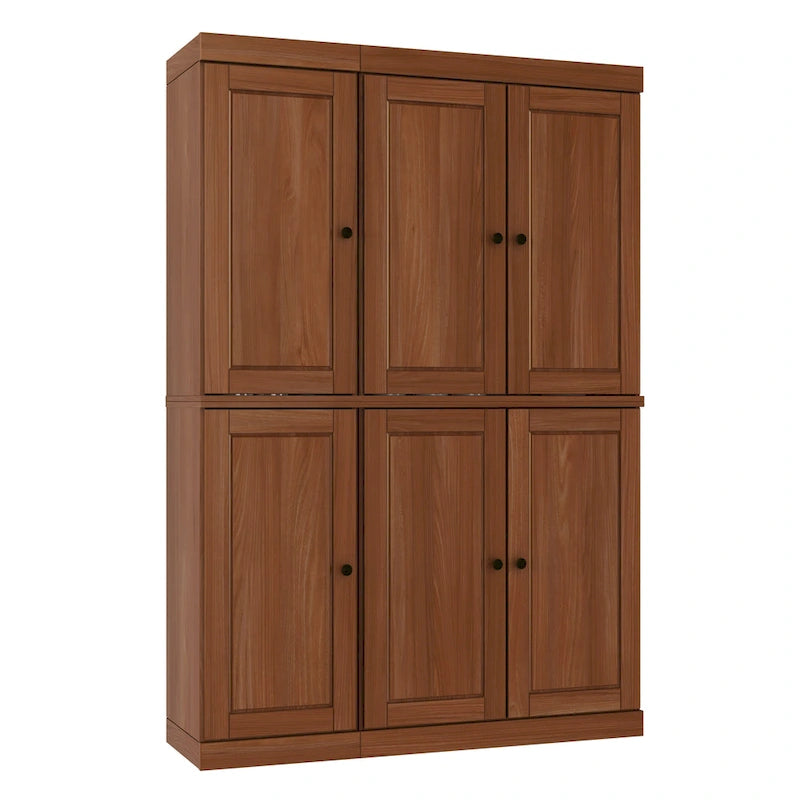 Solid Wood China Pantry Cabinet with Glass and Wood Doors Adjustable Shelves White Gray Black