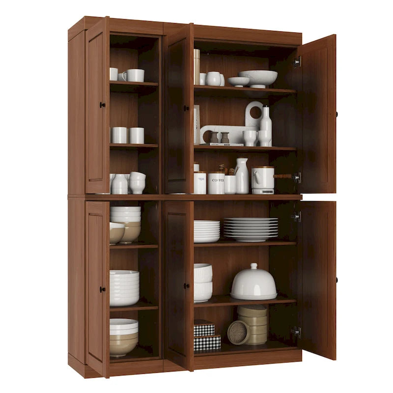 Solid Wood China Pantry Cabinet with Glass and Wood Doors Adjustable Shelves White Gray Black