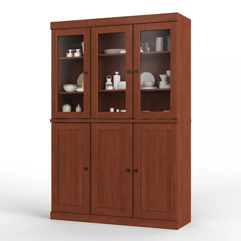 Solid Wood China Pantry Cabinet with Glass and Wood Doors Adjustable Shelves White Gray Black