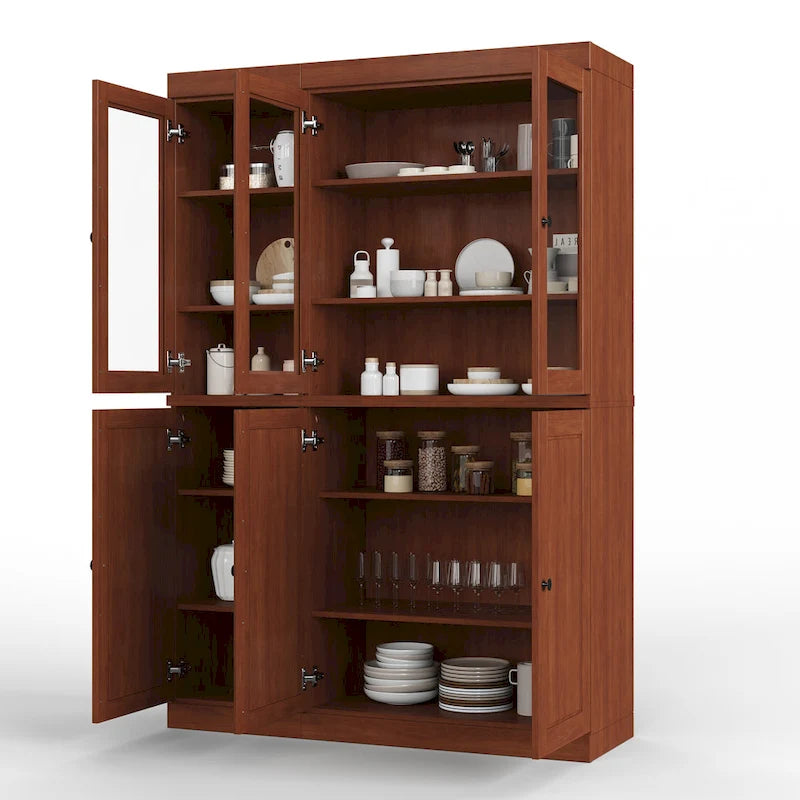 Solid Wood China Pantry Cabinet with Glass and Wood Doors Adjustable Shelves White Gray Black