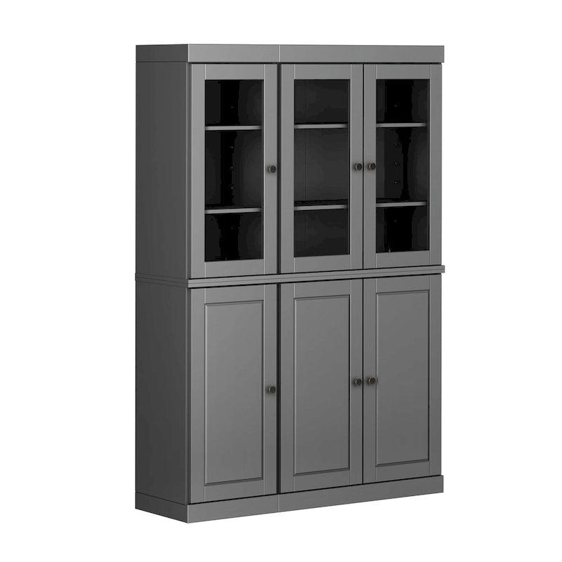 Solid Wood China Pantry Cabinet with Glass and Wood Doors Adjustable Shelves White Gray Black