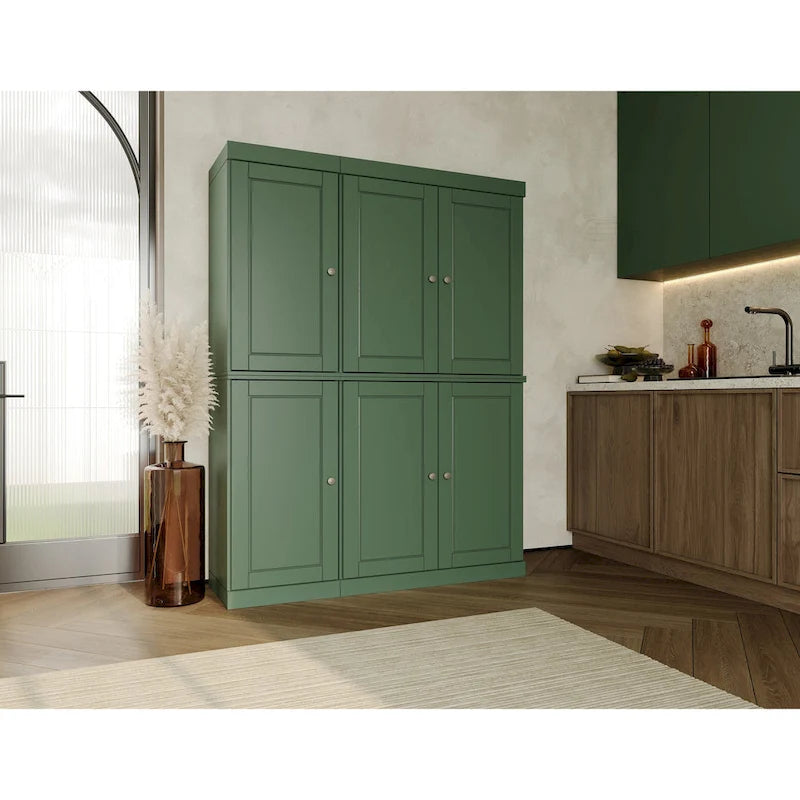 Solid Wood China Pantry Cabinet with Glass and Wood Doors Adjustable Shelves White Gray Black