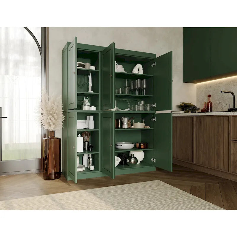 Solid Wood China Pantry Cabinet with Glass and Wood Doors Adjustable Shelves White Gray Black
