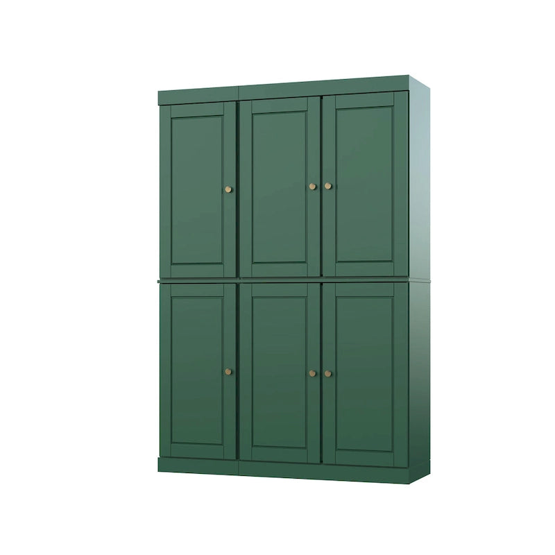 Solid Wood China Pantry Cabinet with Glass and Wood Doors Adjustable Shelves White Gray Black