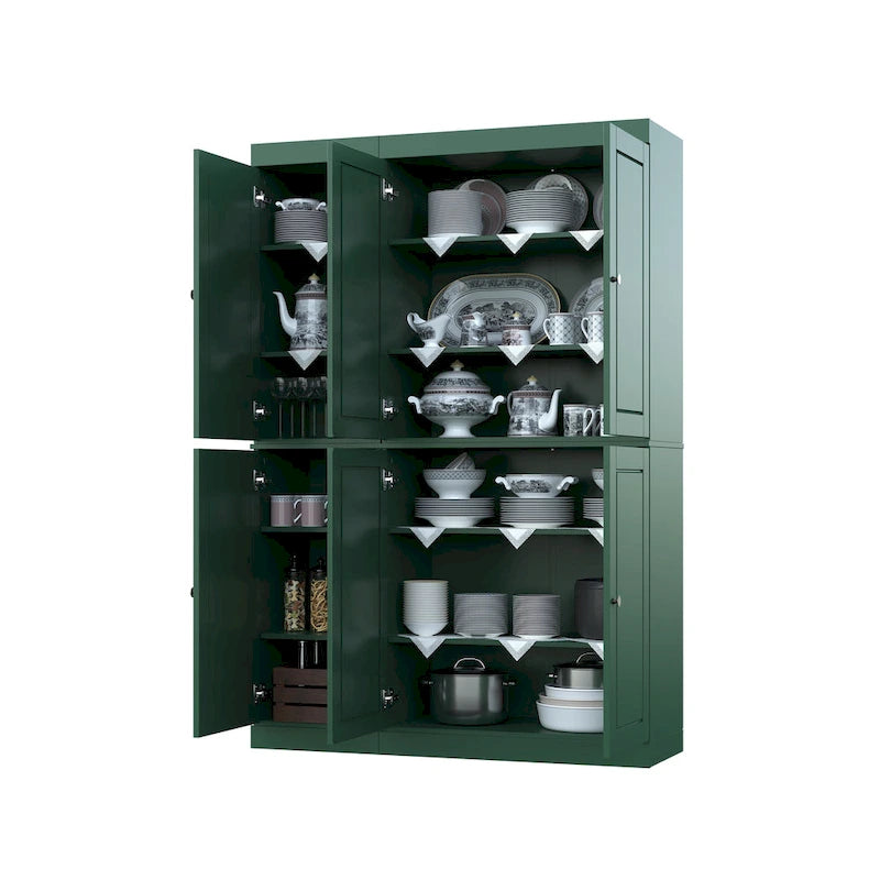 Solid Wood China Pantry Cabinet with Glass and Wood Doors Adjustable Shelves White Gray Black